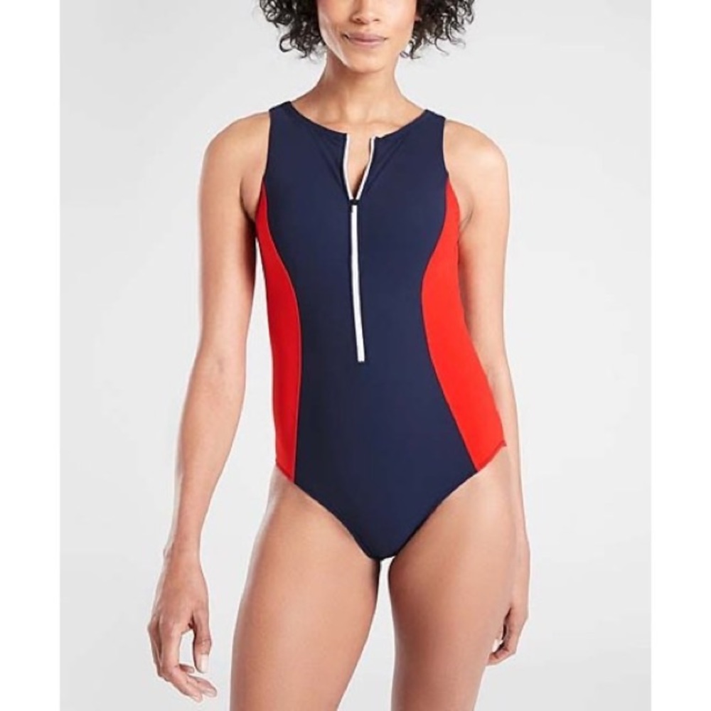 HP🎊/ NWT Athleta Color Block Zip-Front One-Piece
